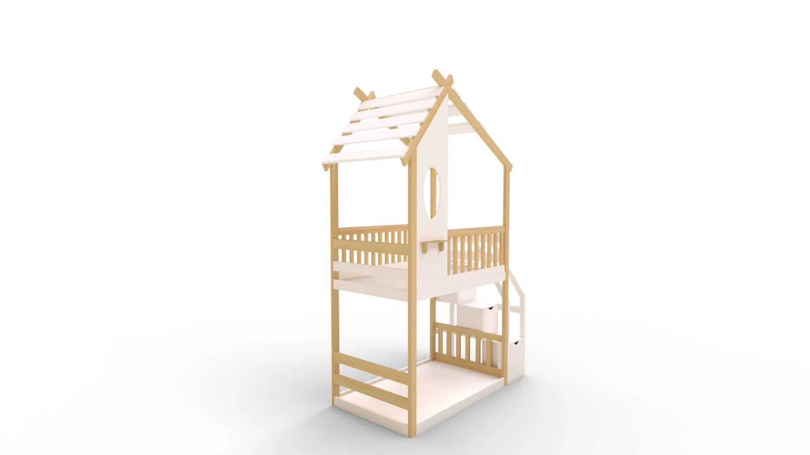 Twin Bunk Bed White, House Bed,Storage And Guard Rail Image 6