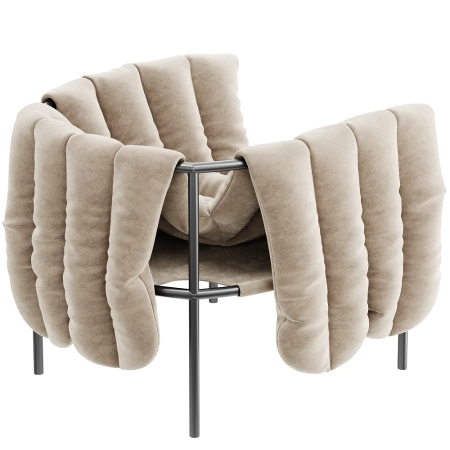 Puffy_lounge_chair_natural_black_grey_steel Image 2