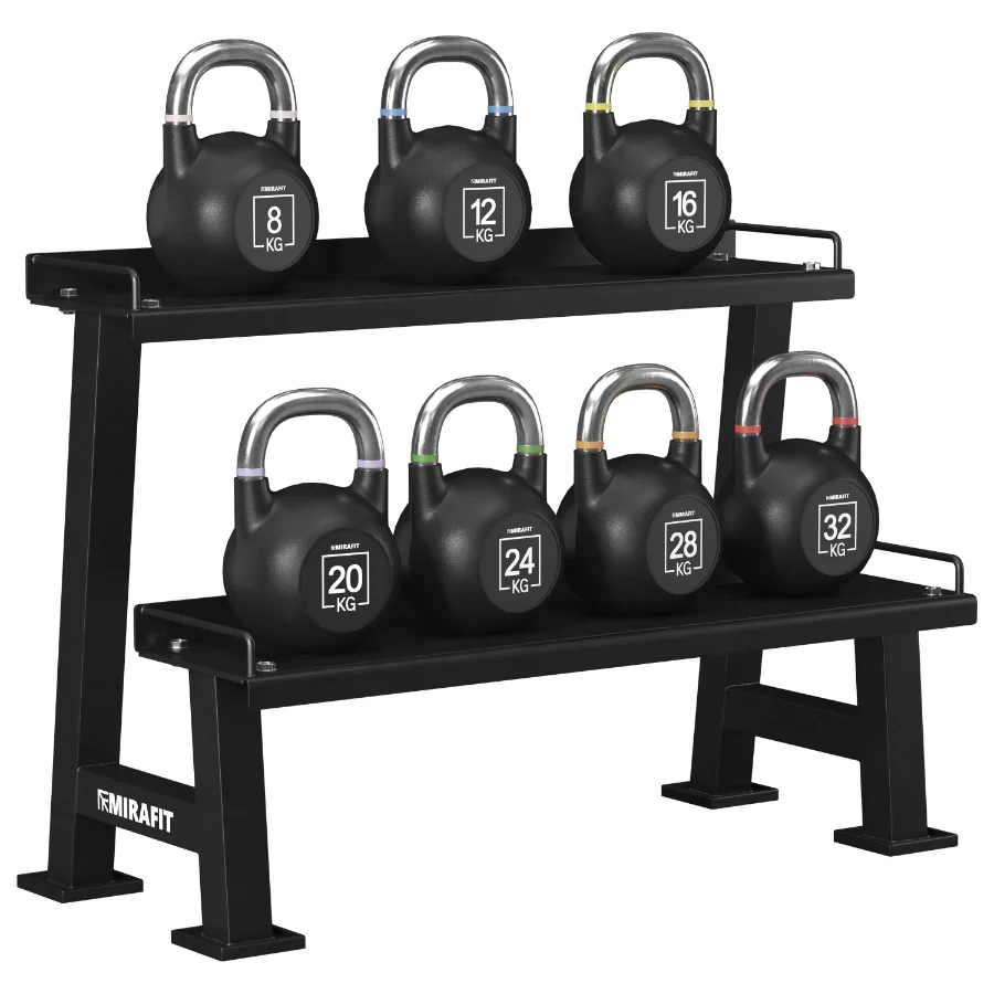 Mirafit_Urethane_Competition_Kettlebells_With_Rack Image 1