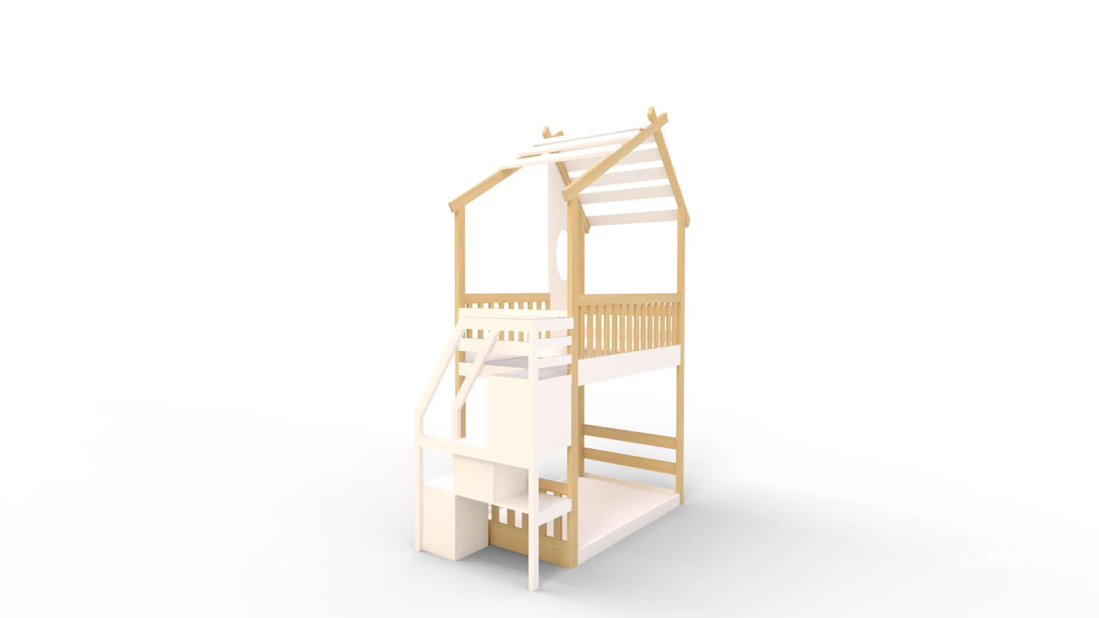 Twin Bunk Bed White, House Bed,Storage And Guard Rail Image 9