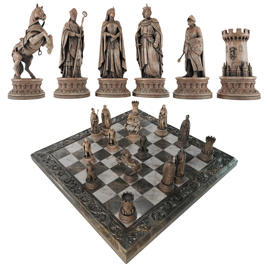 Chess Set 02 – Decorative Renaissance Chess Set with Sculptural Pieces Image 1
