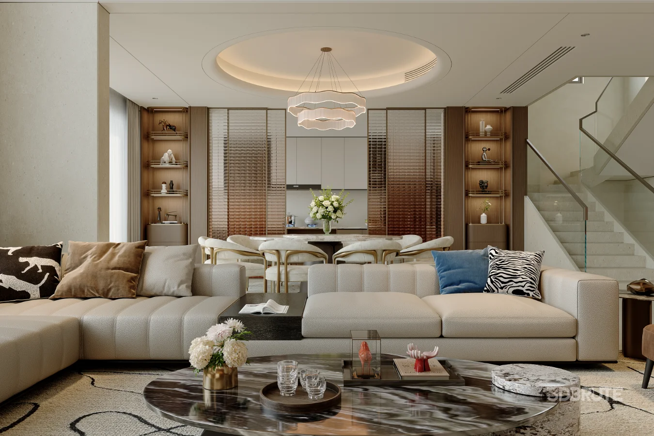 Modern villa living room and dining room interior Image 7