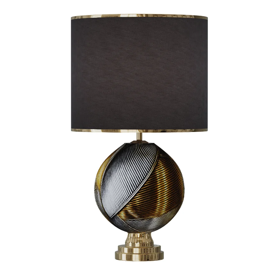 Mercurio Large Round Amber Gray Crystal Table Lamp Image 4