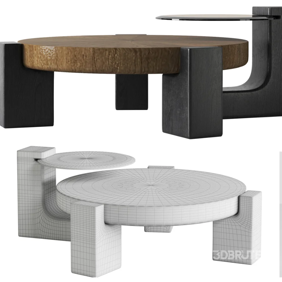 Rhuardhi Modern Round Wood Coffee Table with Accent End Table Image 4