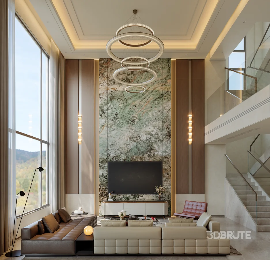 Modern villa living room and dining room interior Image 1