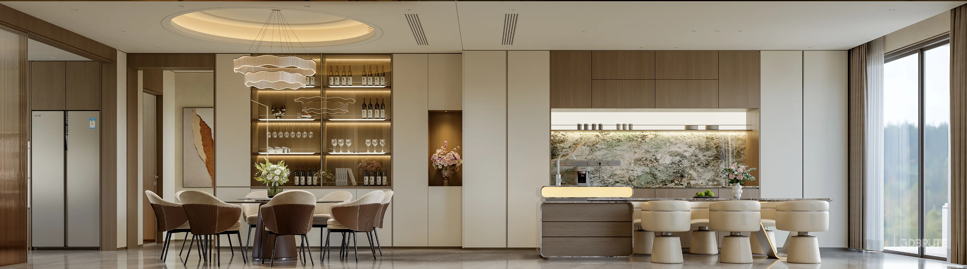 Modern villa living room and dining room interior Image 3