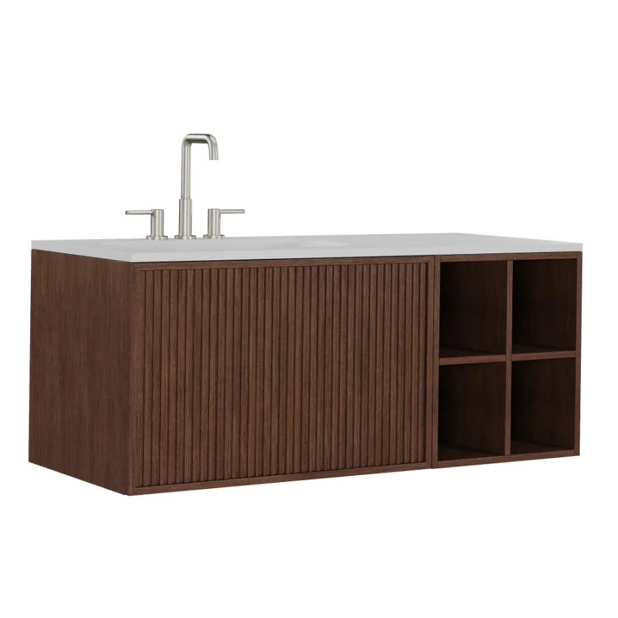 Endika suspended wooden bathroom furniture set with integrated sink by Sklum Image 2