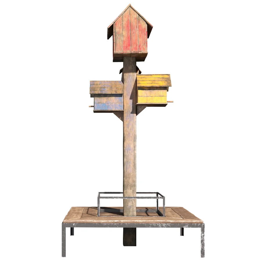 Wood Birdhouse Tree with Bench Image 4