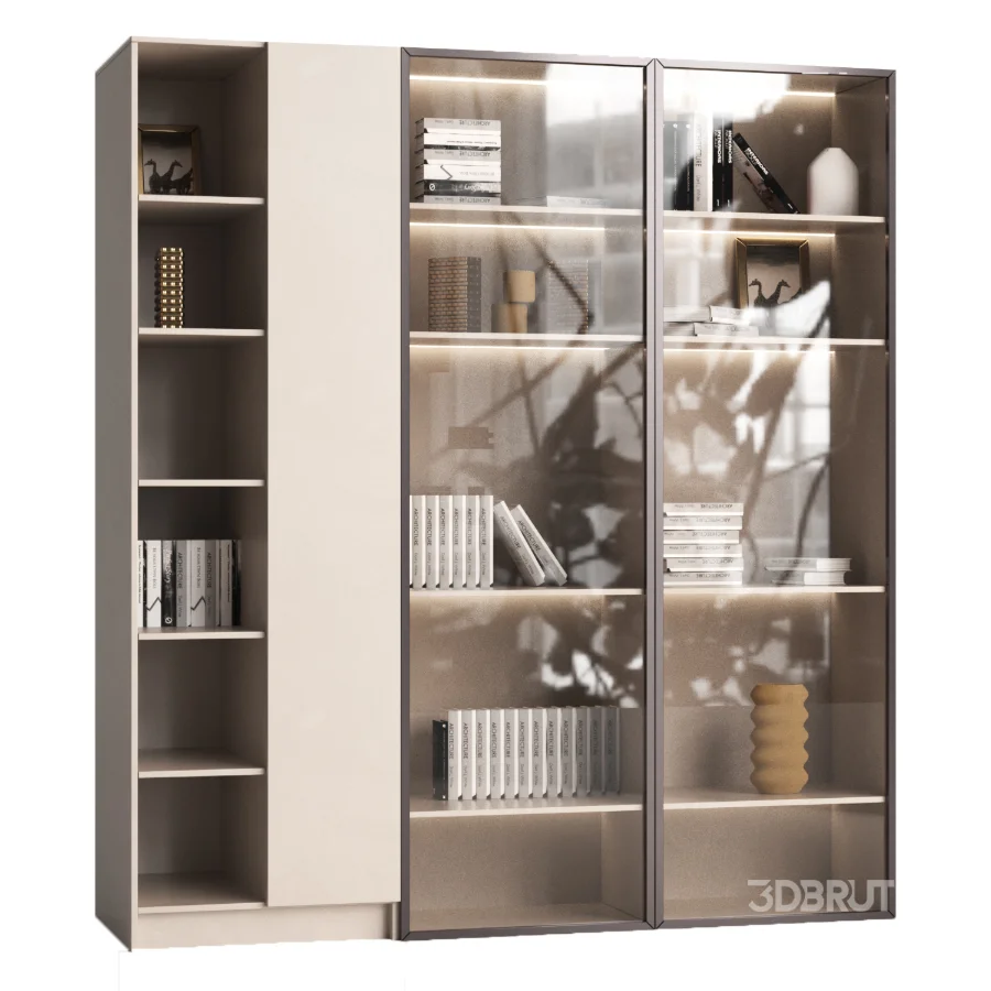 Glass Bookcase Display Cabinet with Decor Image 1