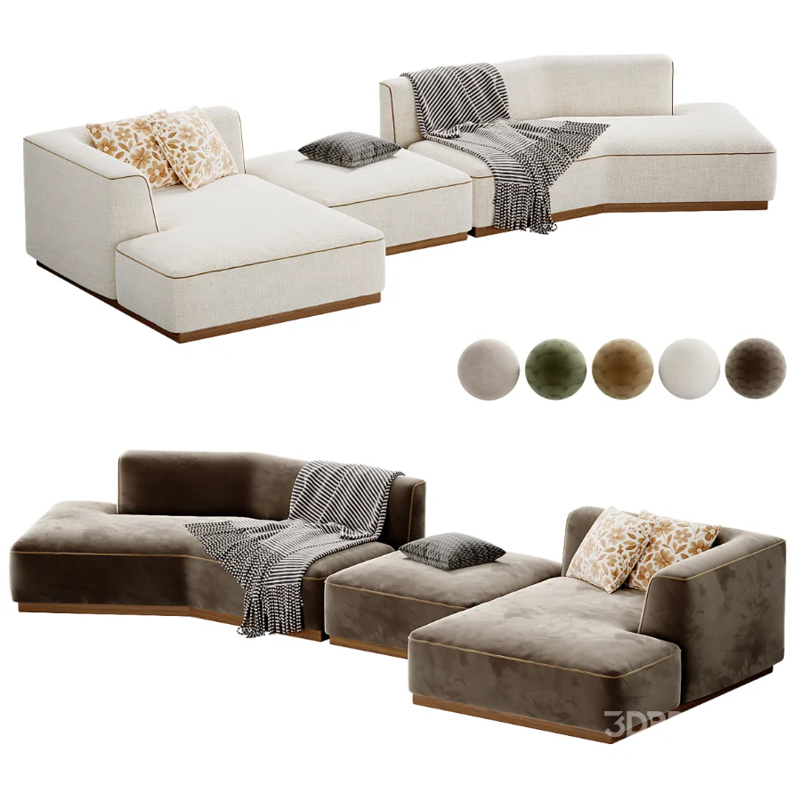 Canape d angle gauche ouvert avec repose pieds en texture viscose et lin Image 2