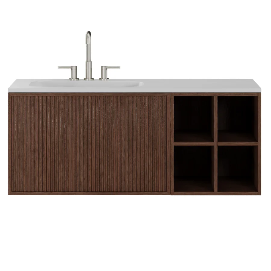 Endika suspended wooden bathroom furniture set with integrated sink by Sklum Image 6