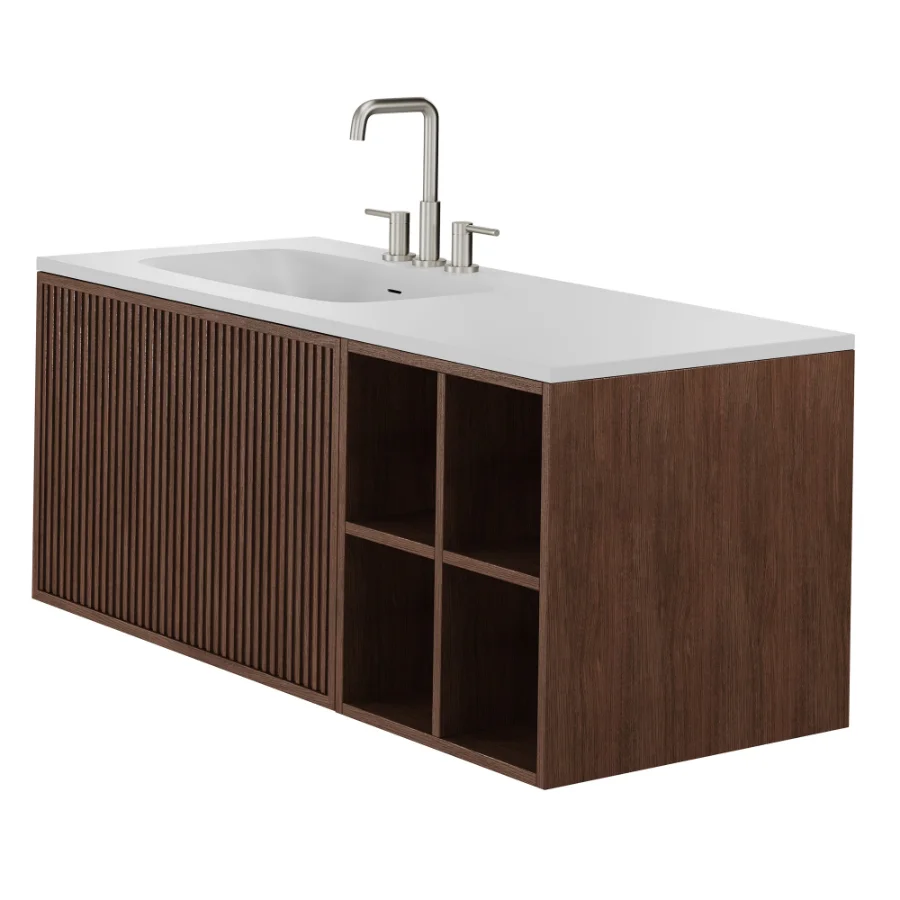 Endika suspended wooden bathroom furniture set with integrated sink by Sklum Image 4