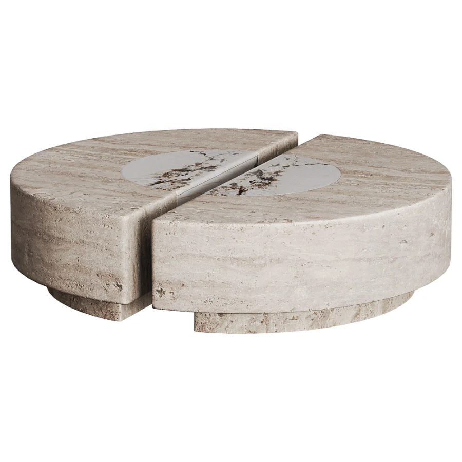 Baci Round Travertine and Shell Onyx Coffee Table By Marbera Image 2