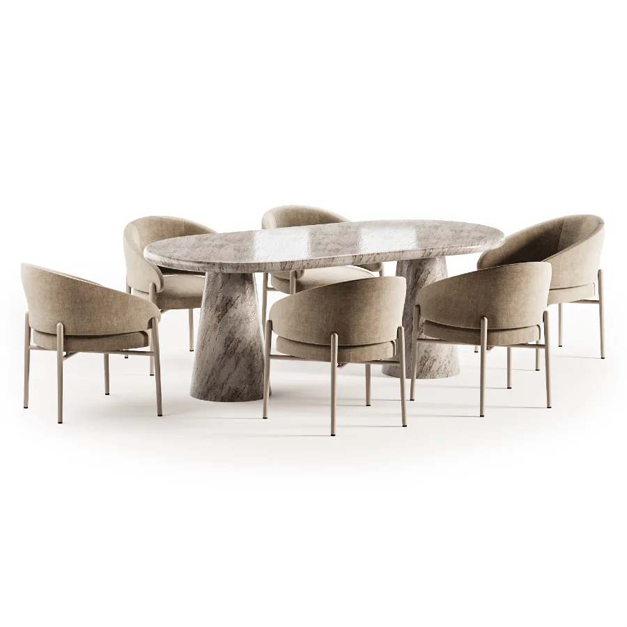 Linda and Oval Travertine Dining Table Image 1