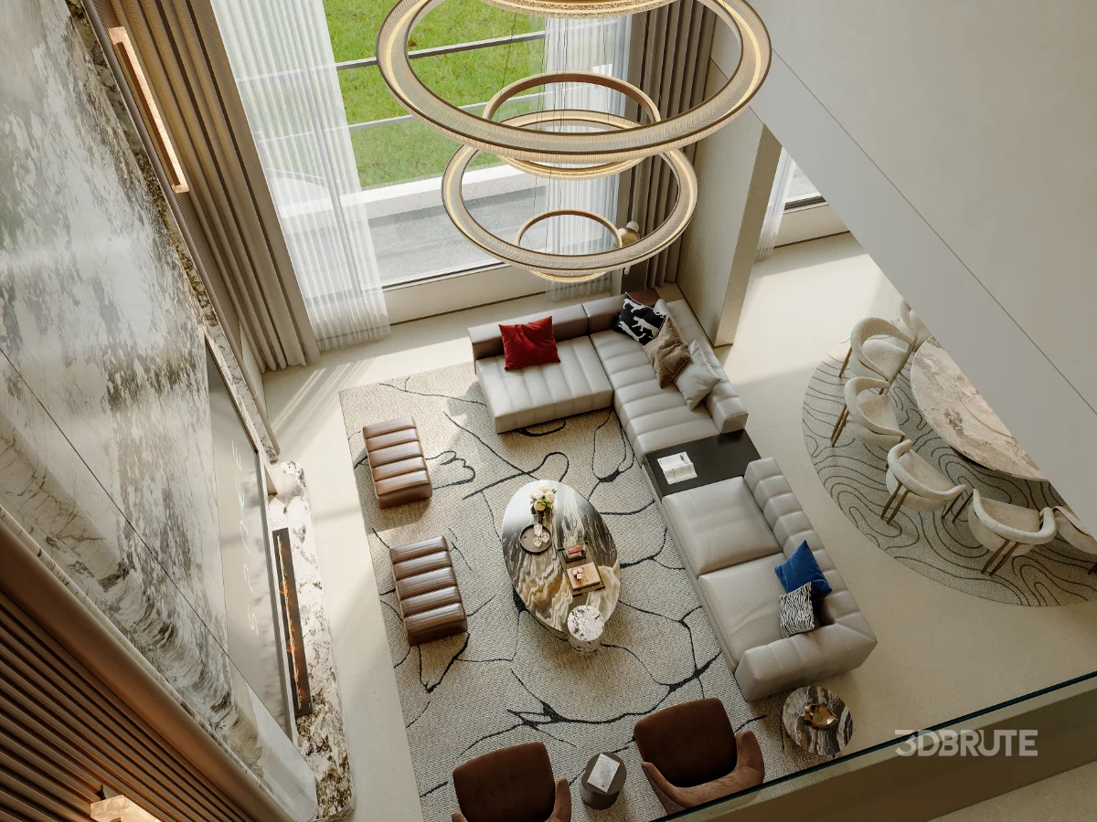 Modern villa living room and dining room interior Image 6