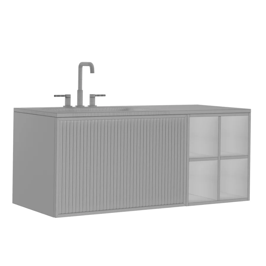 Endika suspended wooden bathroom furniture set with integrated sink by Sklum Image 1