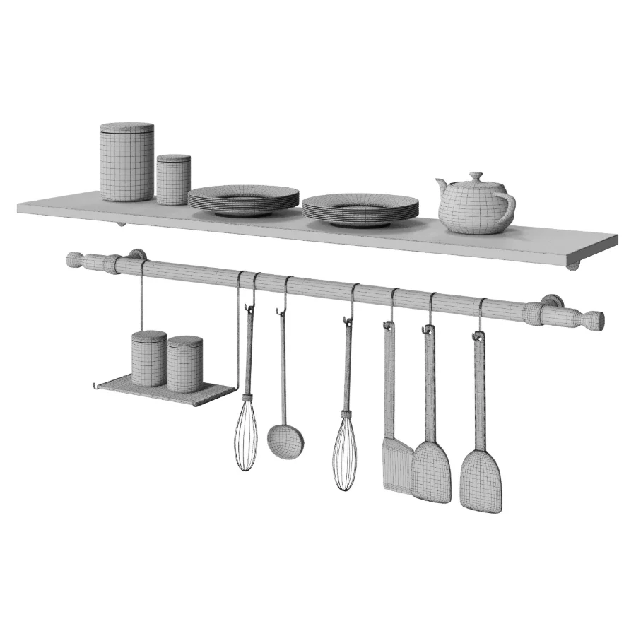 Kitchen Rail Decor Set with Plates and Spices Image 2