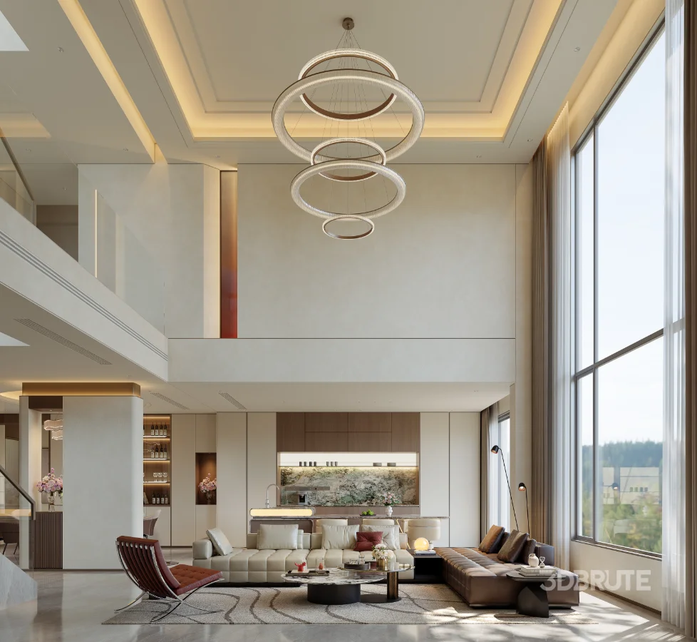 Modern villa living room and dining room interior Image 2