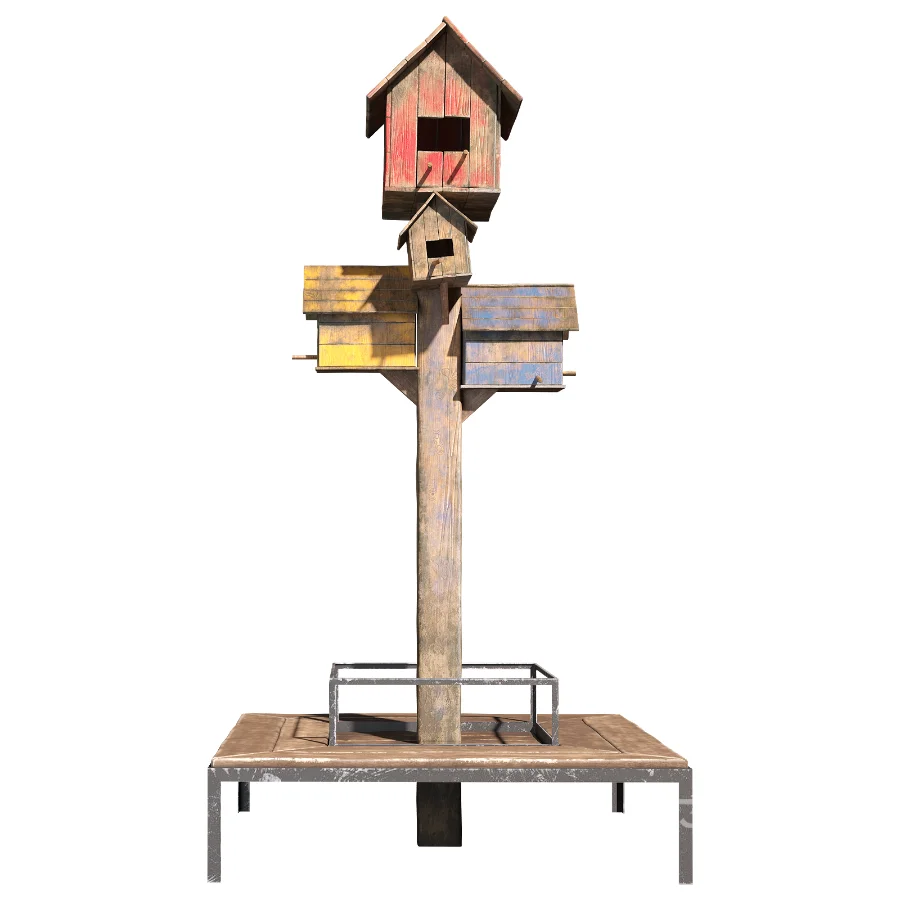 Wood Birdhouse Tree with Bench Image 3