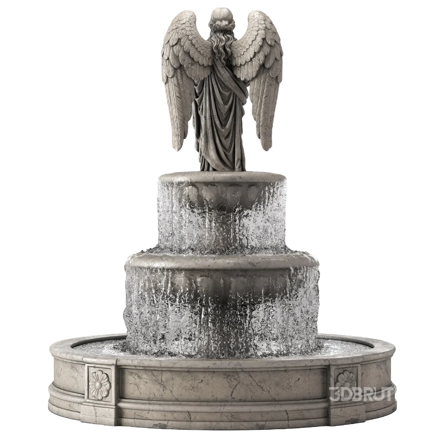 Fountain Collection 01 – Classic Marble Angel Fountain with Water Image 4