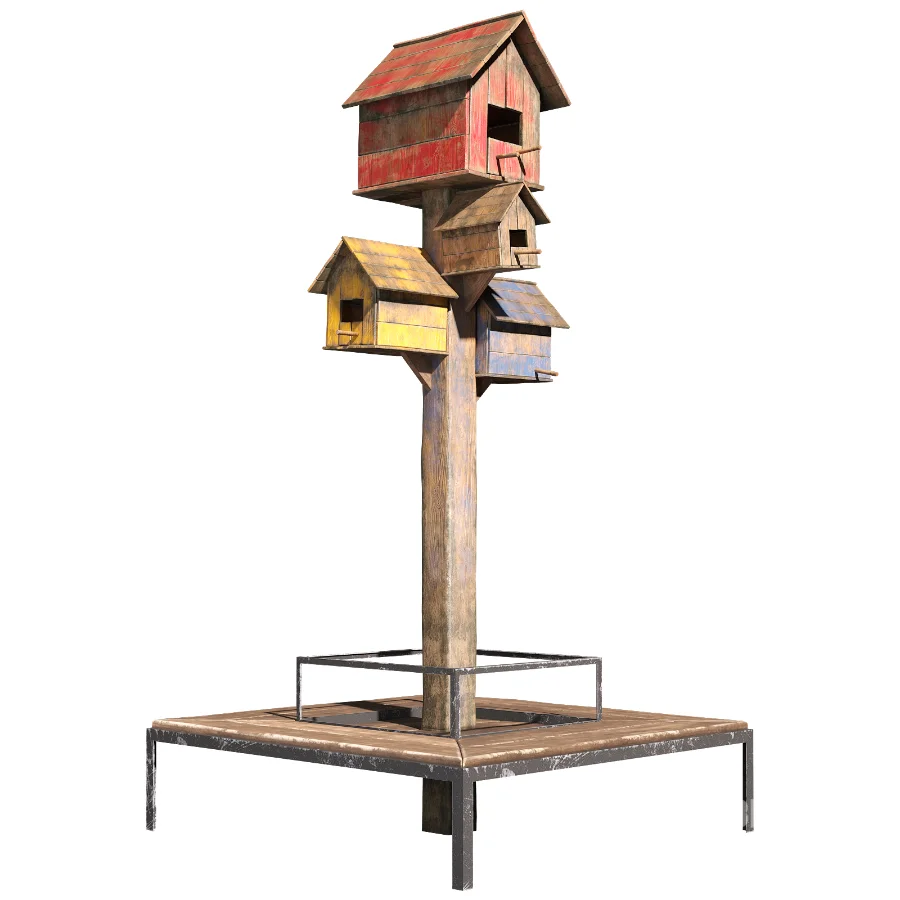 Wood Birdhouse Tree with Bench Image 2