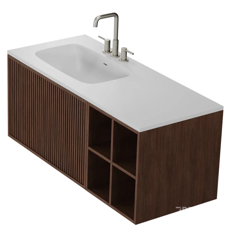 Endika suspended wooden bathroom furniture set with integrated sink by Sklum Image 5