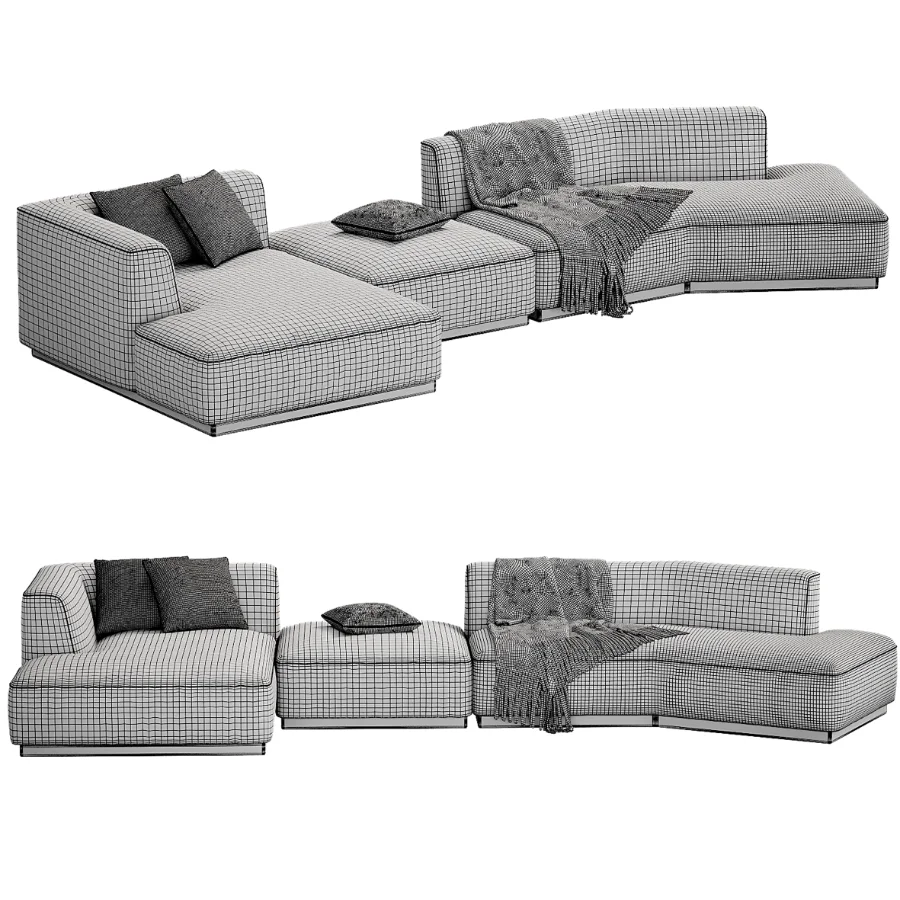 Canape d angle gauche ouvert avec repose pieds en texture viscose et lin Image 6