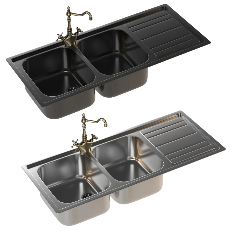 SMEG Double Bowl Kitchen Sink and Faucet Image 1