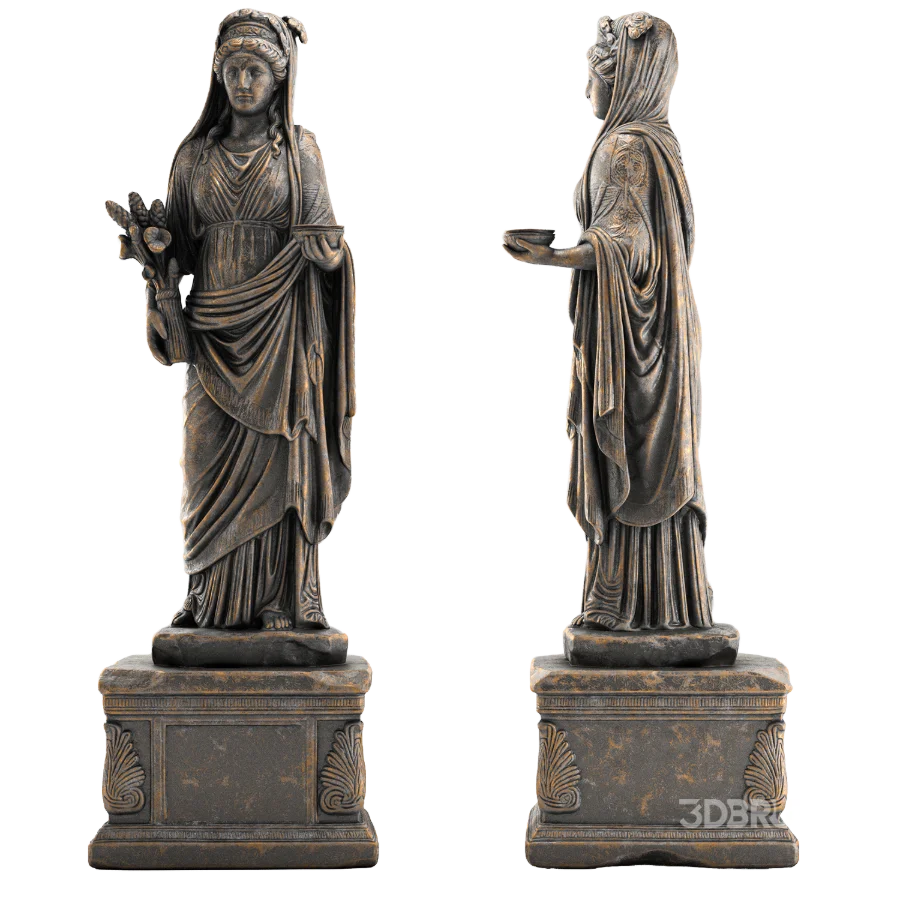 Classical Roman Goddess Statue with Ornamental Pedestal Image 3
