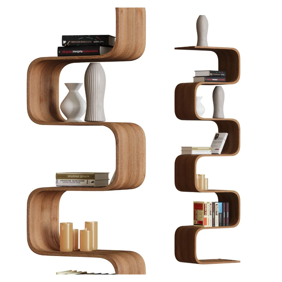 Curved Bookshelf with Books Image 1