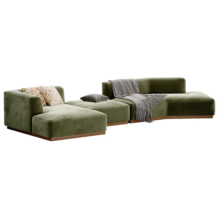 Canape d angle gauche ouvert avec repose pieds en texture viscose et lin Image 1