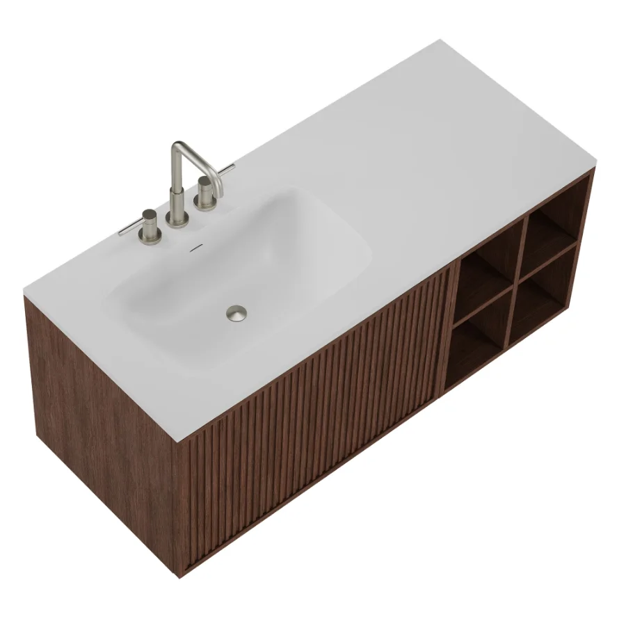 Endika suspended wooden bathroom furniture set with integrated sink by Sklum Image 3