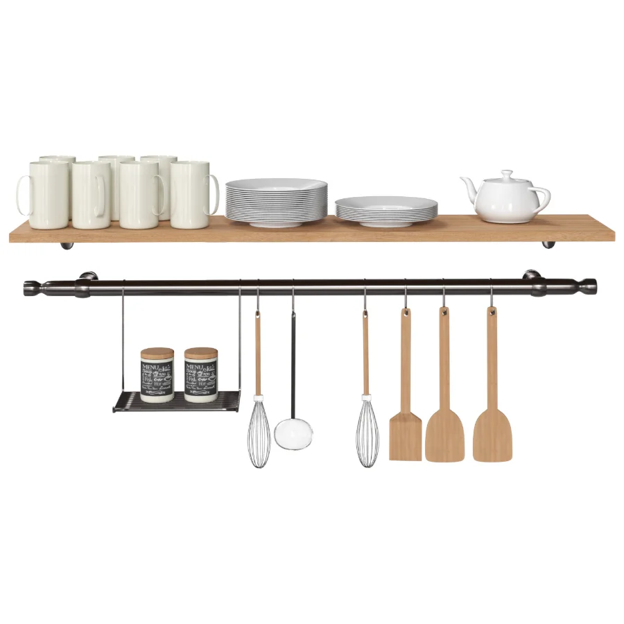 Kitchen Rail Decor Set with Plates and Spices Image 1