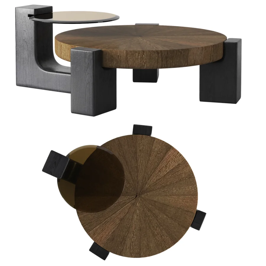 Rhuardhi Modern Round Wood Coffee Table with Accent End Table Image 5