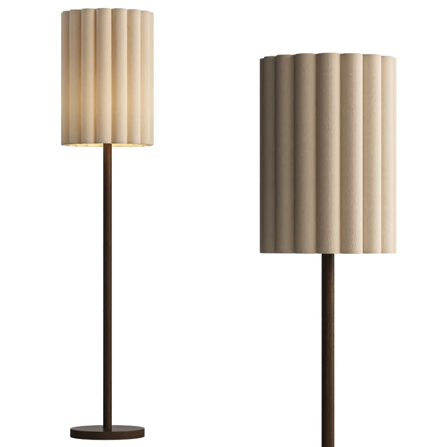 Folia walnut wood and scalloped natural linen floor lamp Image 1