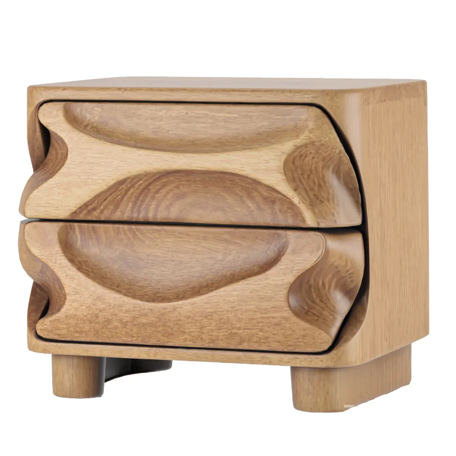 Solid Wood Bedside Table with Hand-Carved Drawer Image 3