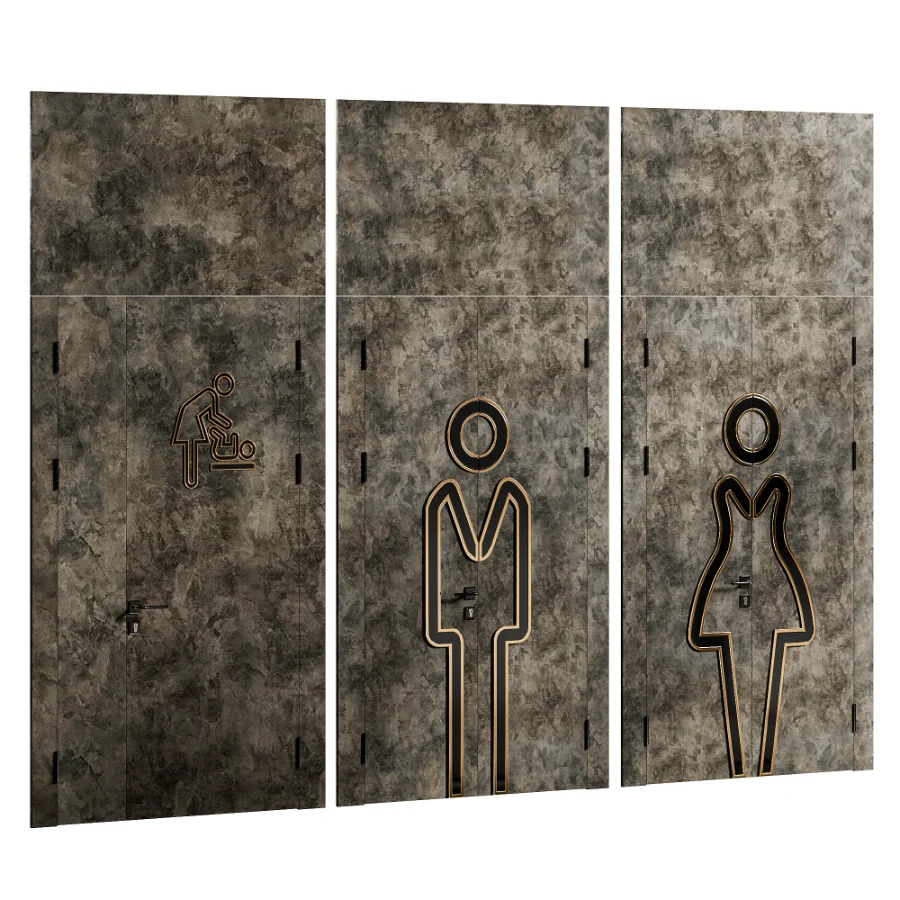 WC Toilet Doors with Metal Male Female Baby Signs Modern Image 5