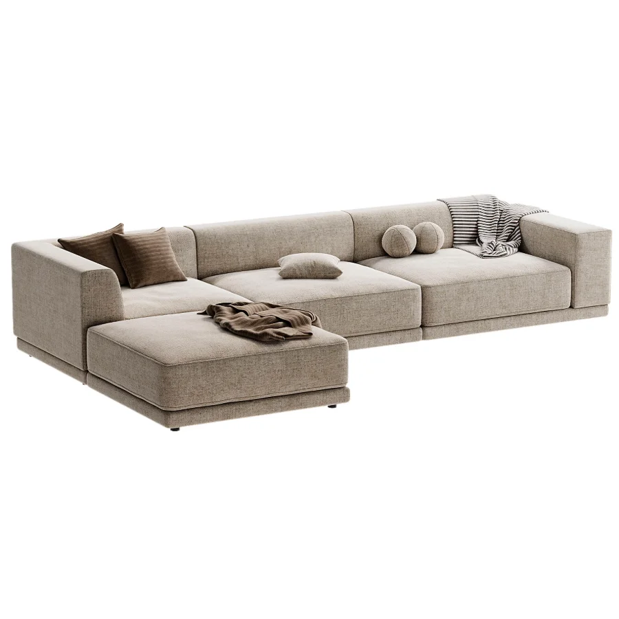 Faible 4 Piece Grey Performance Velvet Deep Depth Sectional Sofa with Right Arm Image 1