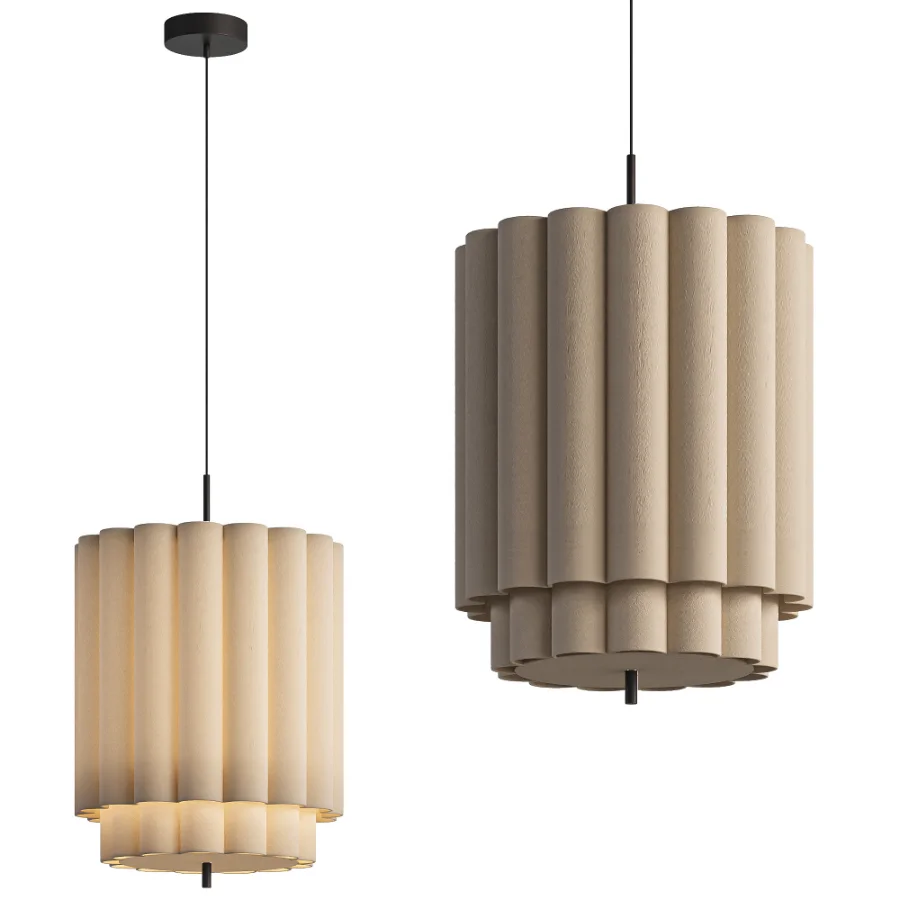 Folia small scalloped natural linen pendant Image 1