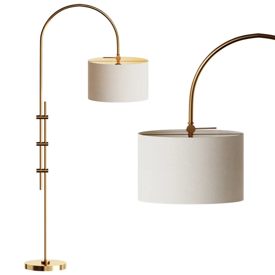 Arc Floor Lamp with Linen Shade Image 1