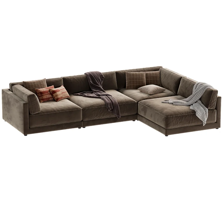 Oriole 4 Piece L Shaped Dark Brown Performance Velvet Modular Sectional Sofa Image 1