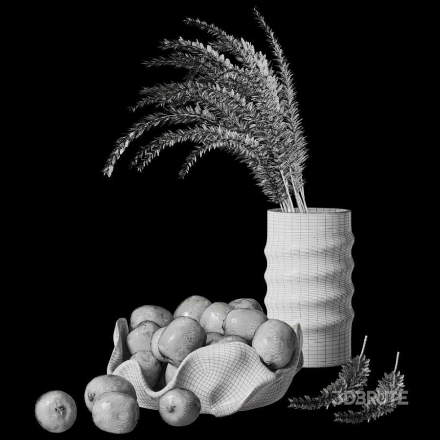 Dried Grass Arrangement with Glass Vase & Fruits Image 4