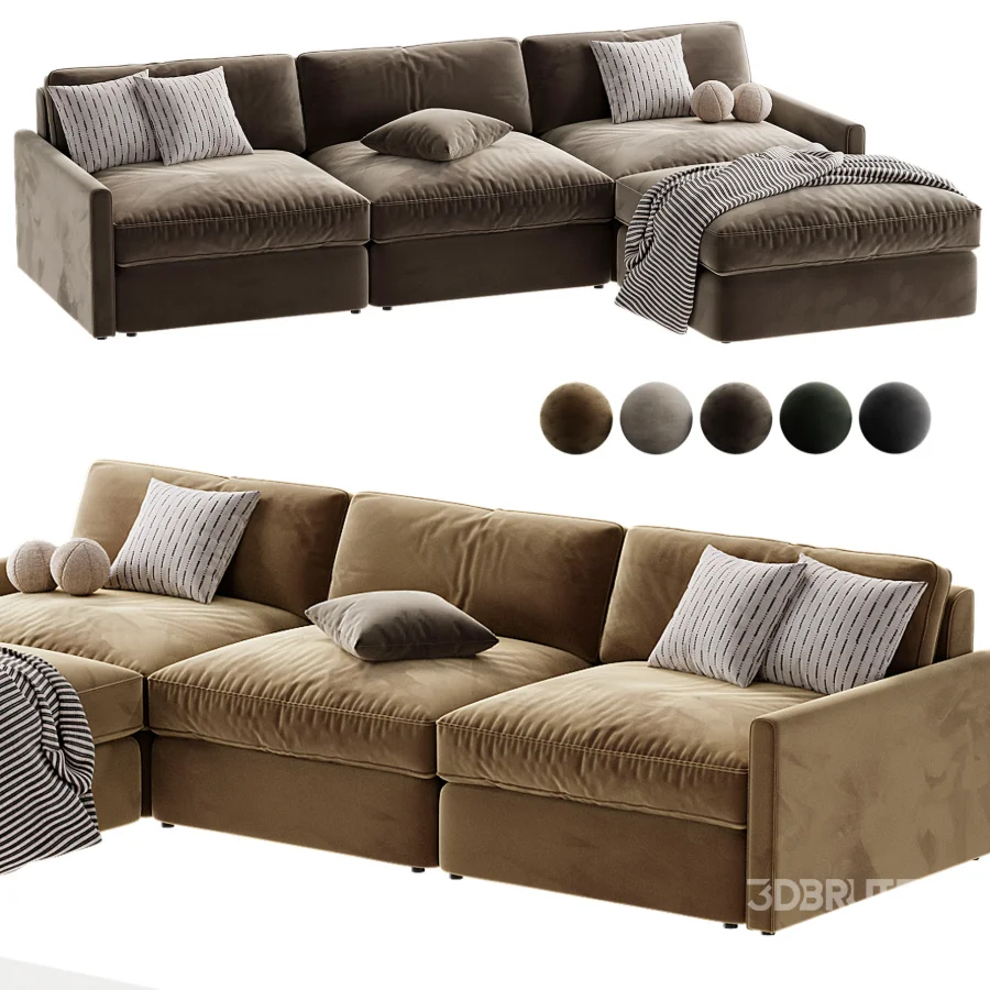 Malea 4 Piece L Shaped Charcoal Grey Performance Fabric Sectional Sofa with Ottoman Image 3