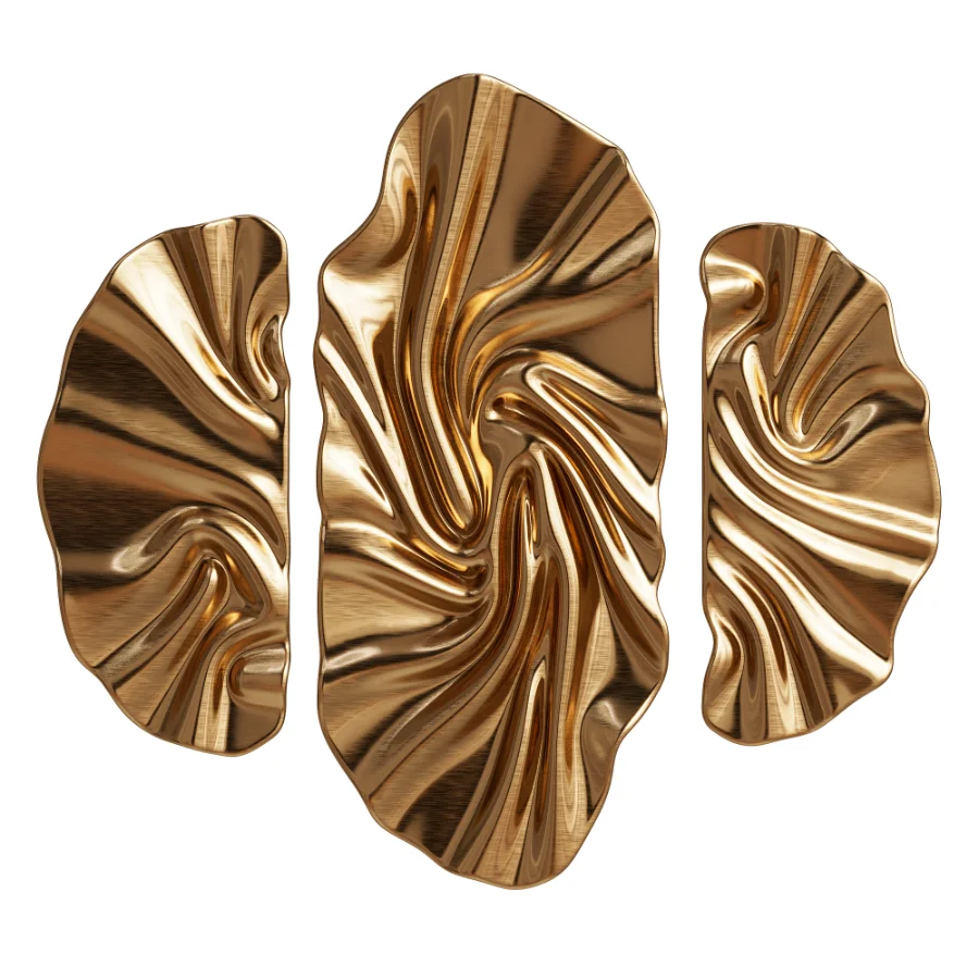 Modern Fluid Brass Metal Wall Decor Triptych Image 4