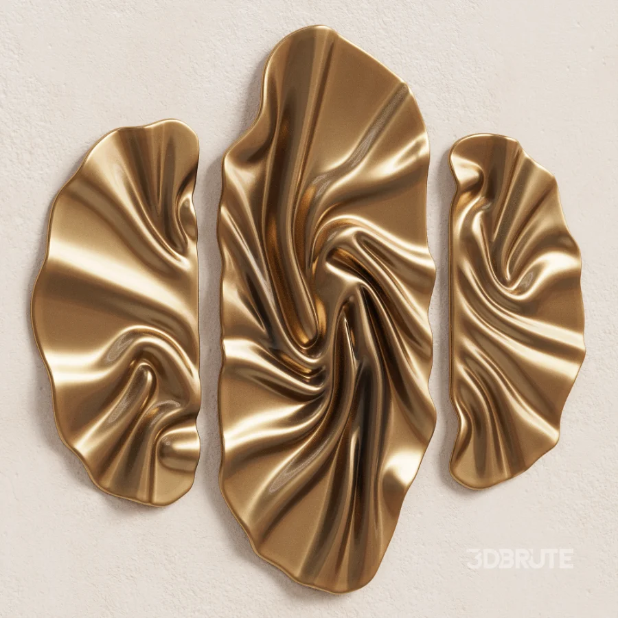 Modern Fluid Brass Metal Wall Decor Triptych Image 5