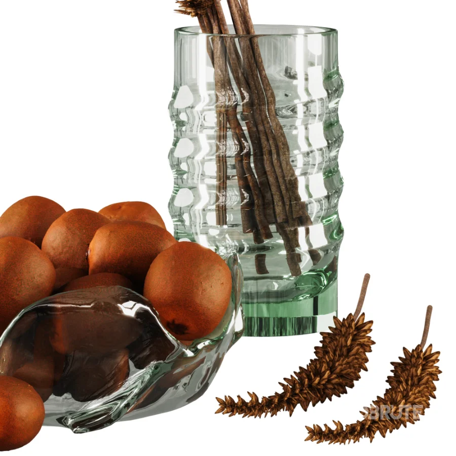 Dried Grass Arrangement with Glass Vase & Fruits Image 3