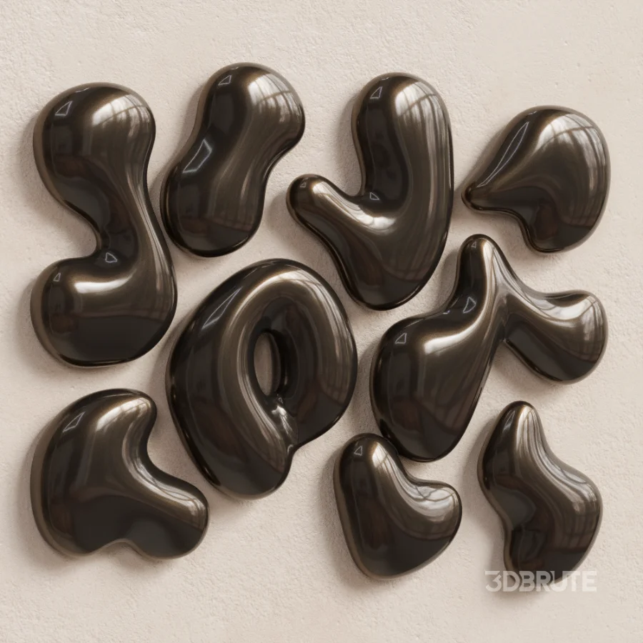 Organic Liquid Droplets Glossy Black Metal Wall Sculpture Abstract Image 5