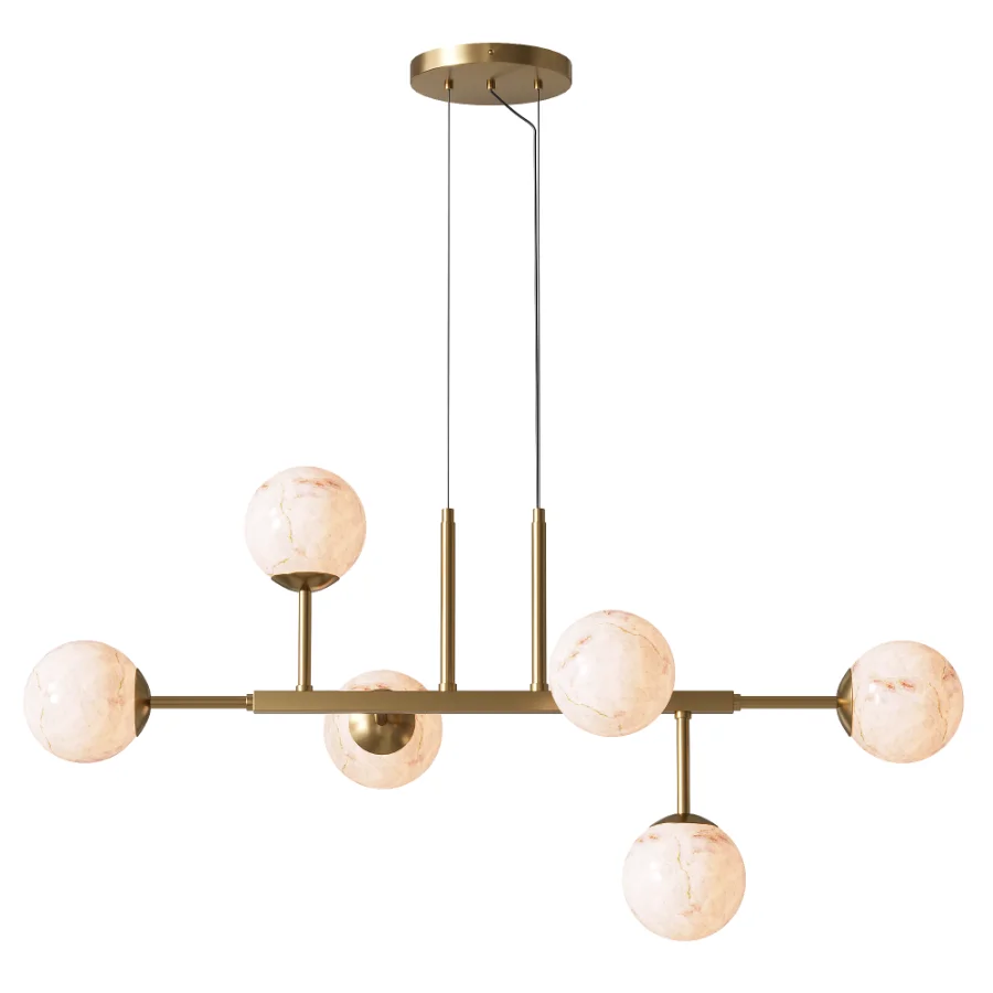 Brass Linear Alabaster Globe Chandelier Image 1