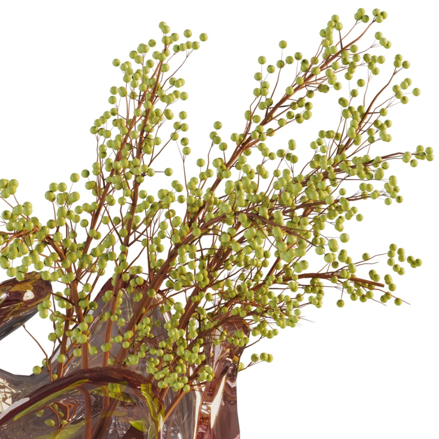Green Pears & Decorative Branch Arrangement with Artistic Glass Vases Image 4