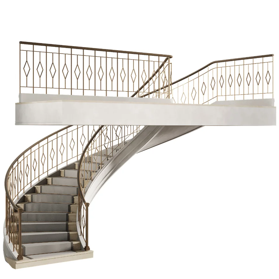 Neoclassical Curved Staircase with Diamond Railing Image 1
